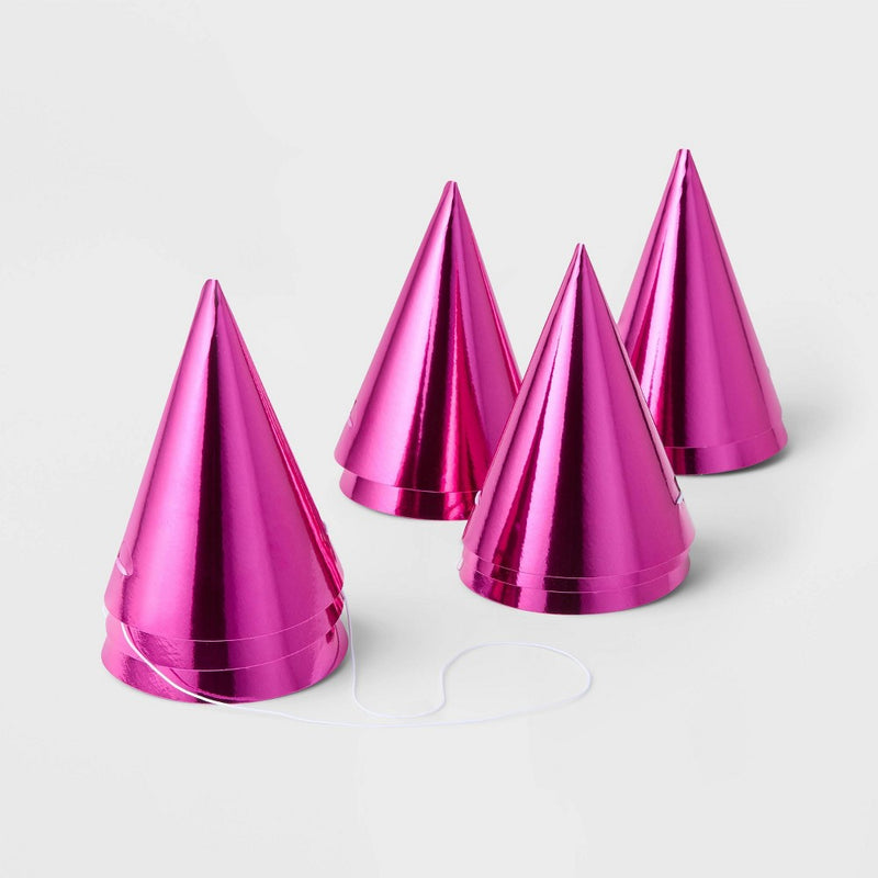 10ct 5" Metallic Foil Party Hats Hot Pink - Spritz