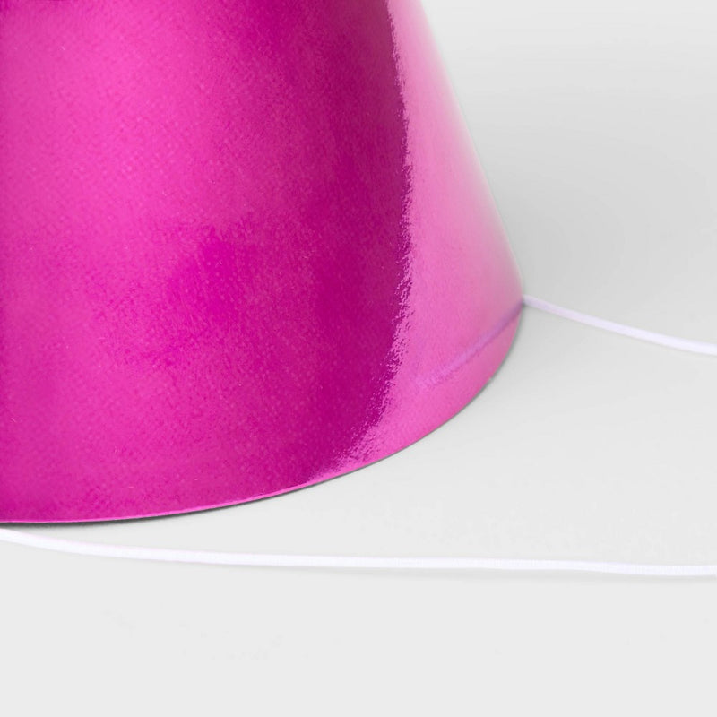 10ct 5" Metallic Foil Party Hats Hot Pink - Spritz