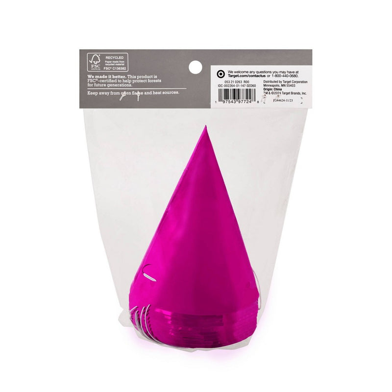 10ct 5" Metallic Foil Party Hats Hot Pink - Spritz