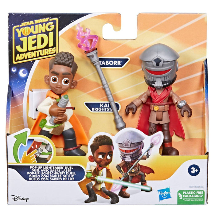 Star Wars Young Jedi Adventures Pop-Up Lightsaber Duel Kai Brightstar and Taborr Action Figures - 2pk