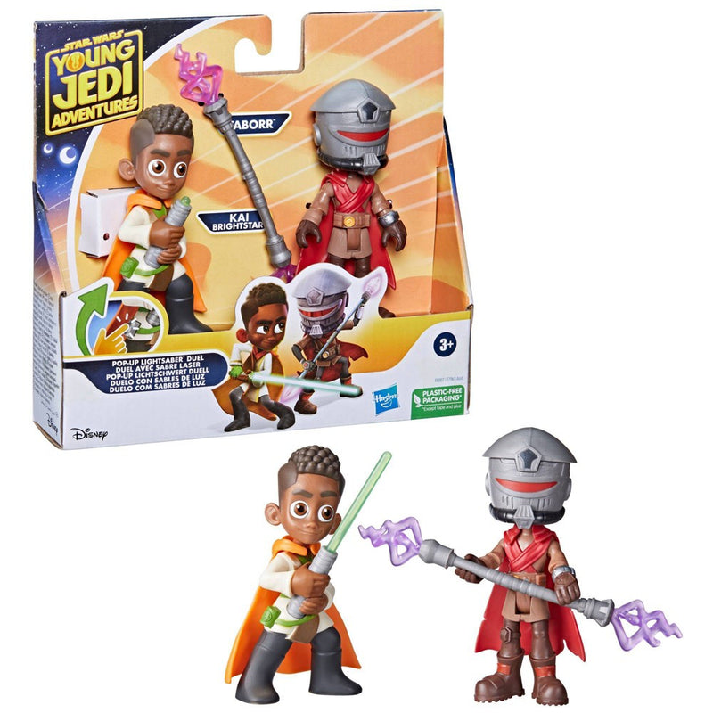 Star Wars Young Jedi Adventures Pop-Up Lightsaber Duel Kai Brightstar and Taborr Action Figures - 2pk