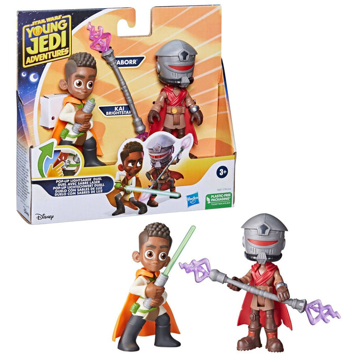 Star Wars Young Jedi Adventures Pop-Up Lightsaber Duel Kai Brightstar and Taborr Action Figures - 2pk