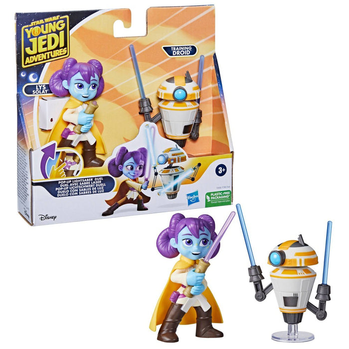 Star Wars Young Jedi Adventures Pop-Up Lightsaber Duel Lys Solay and Training Droid Action Figures - 2pk