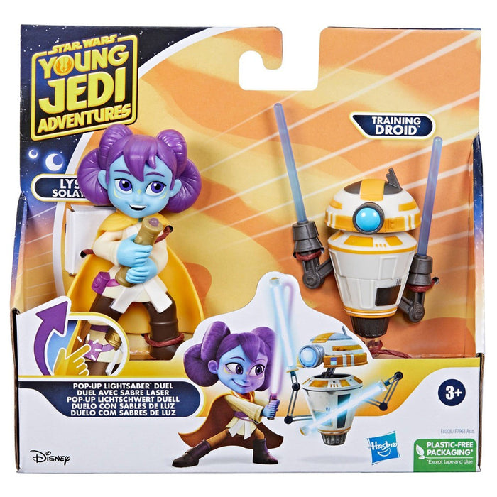 Star Wars Young Jedi Adventures Pop-Up Lightsaber Duel Lys Solay and Training Droid Action Figures - 2pk