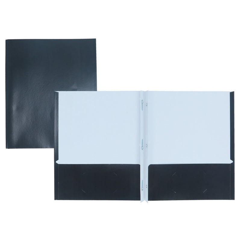 2 Pocket Paper Folder with Prongs Black - Pallex