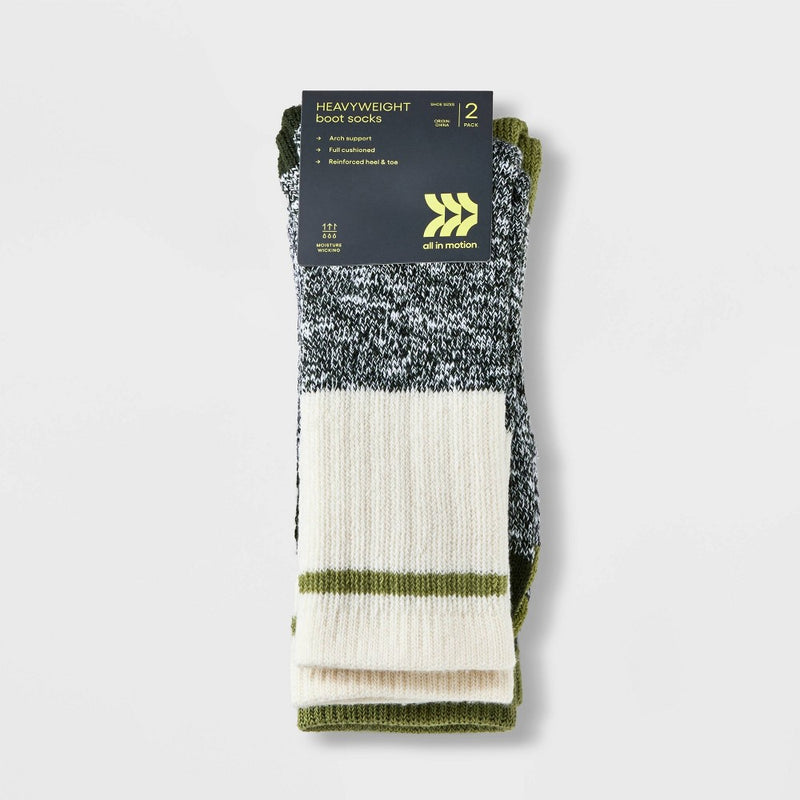 Men's Marl Trailblazer Boot Socks - All In Motion Green/Black 6-12