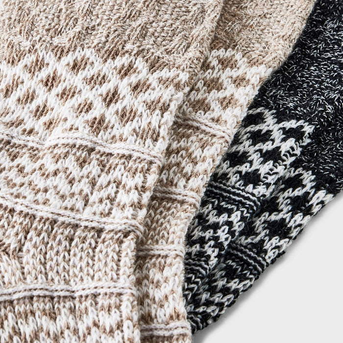 Men's Cable Knit Boot Socks - All In Motion Black/Oatmeal 6-12