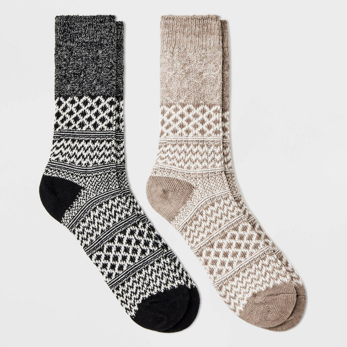 Men's Cable Knit Boot Socks - All In Motion Black/Oatmeal 6-12