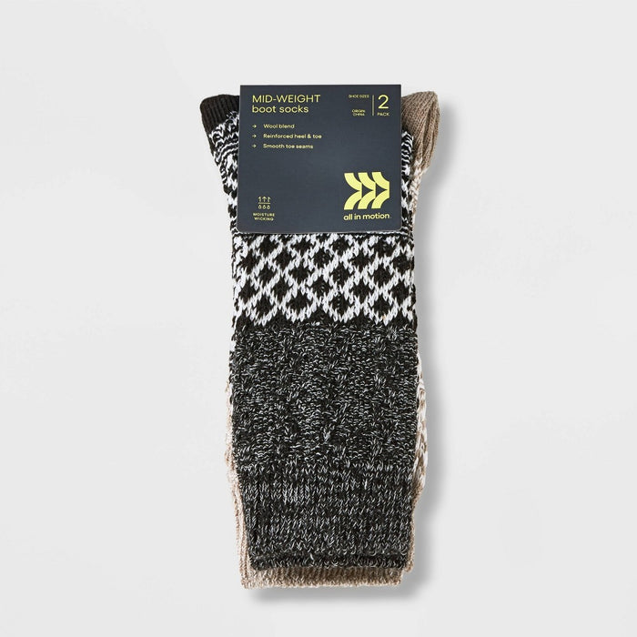 Men's Cable Knit Boot Socks - All In Motion Black/Oatmeal 6-12