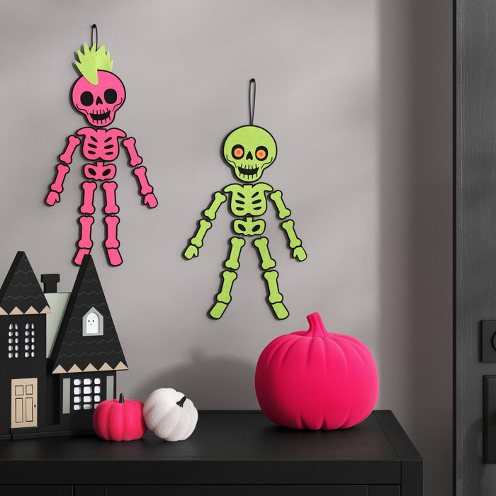 2pk Felt Hanging Skeleton Punk Rocker Halloween Decorative Figurine Set - Hyde & EEK! Boutique