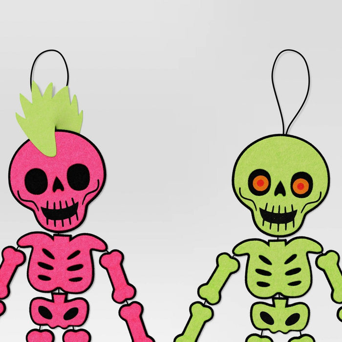 2pk Felt Hanging Skeleton Punk Rocker Halloween Decorative Figurine Set - Hyde & EEK! Boutique