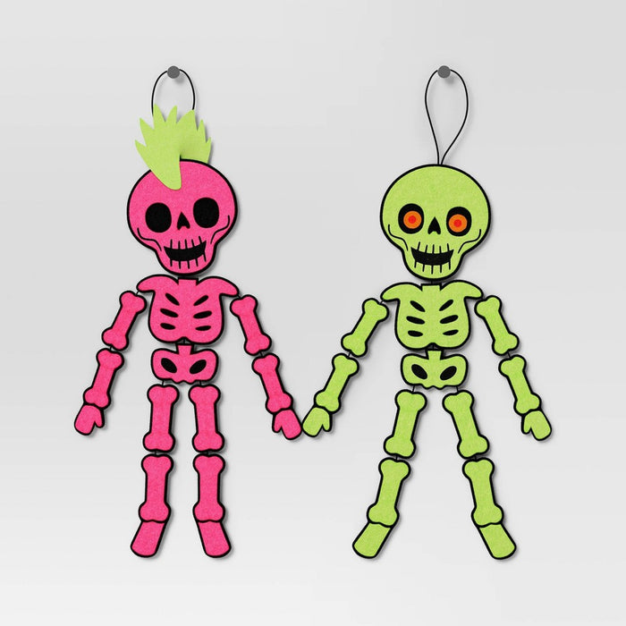 2pk Felt Hanging Skeleton Punk Rocker Halloween Decorative Figurine Set - Hyde & EEK! Boutique