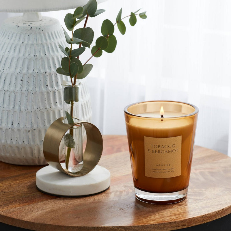 12oz Colored Vase Glass with Dustcover Tobacco and Bergamot Candle Yellow - Threshold;