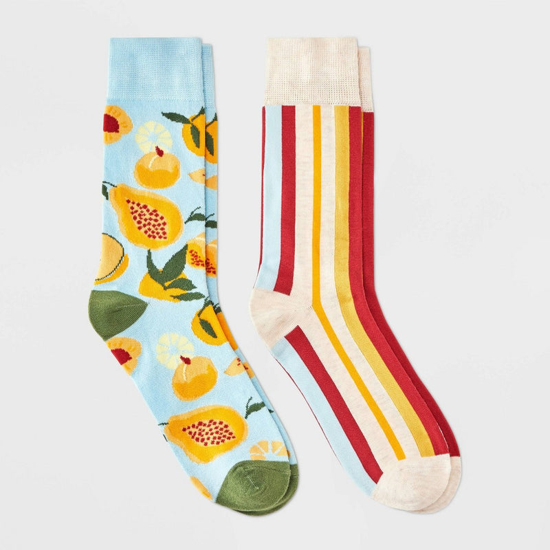 Men's Papaya Print Novelty Crew Socks 2pk - Goodfellow & Co Light Blue 7-12
