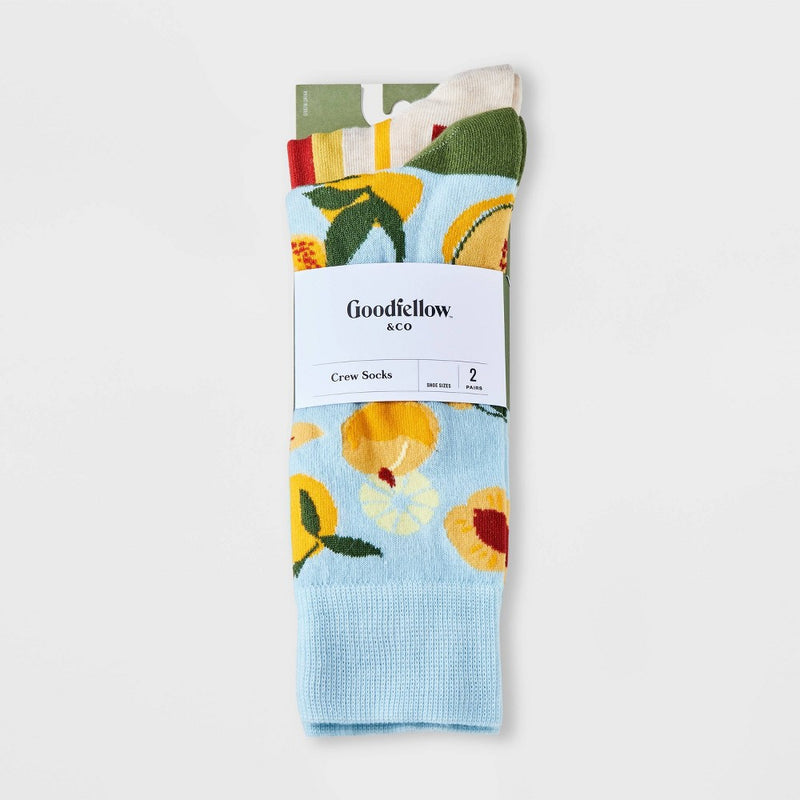 Men's Papaya Print Novelty Crew Socks 2pk - Goodfellow & Co Light Blue 7-12