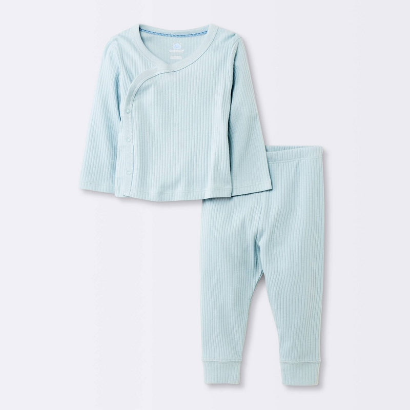 Baby Boys' 2pc Wide Ribbed Side Snap Top & Bottom Set - Cloud Island Blue 3-6M