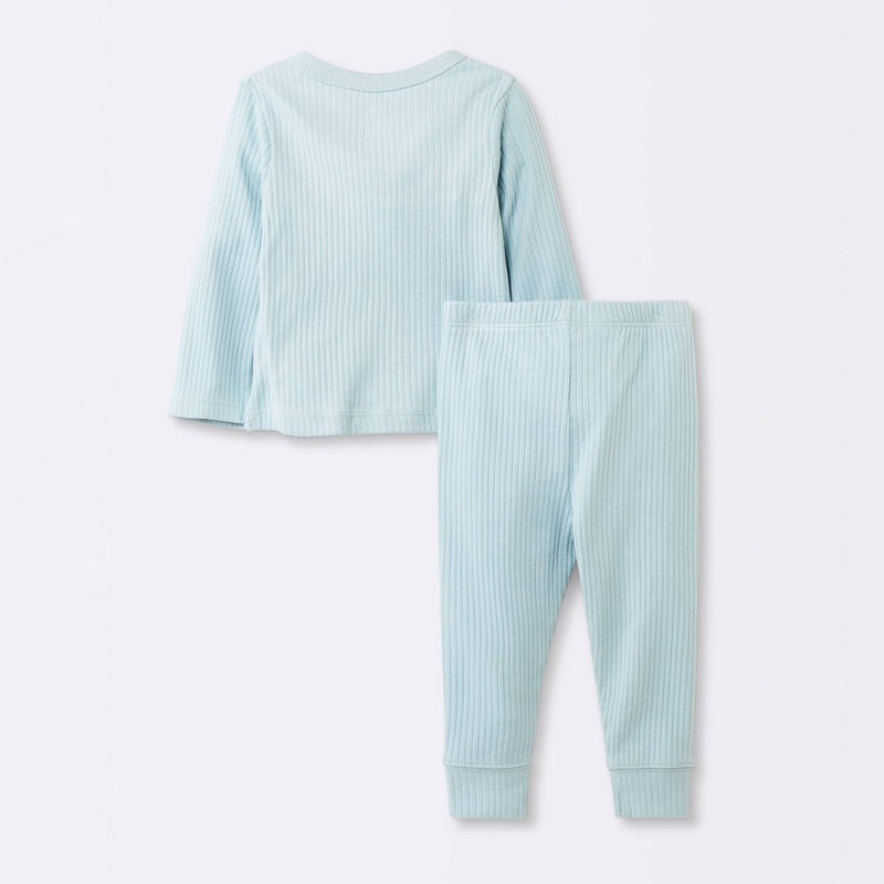 Baby Boys' 2pc Wide Ribbed Side Snap Top & Bottom Set - Cloud Island Blue 3-6M