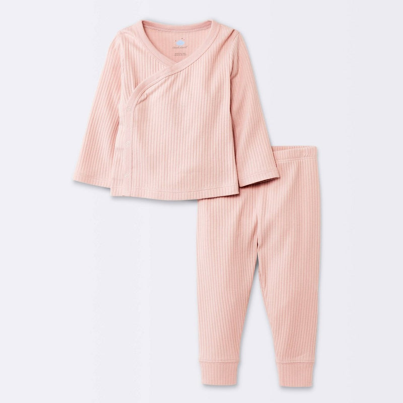 Baby Girls' 2pc Wide Ribbed Side Snap Top & Bottom Set - Cloud Island Pink 6-9M