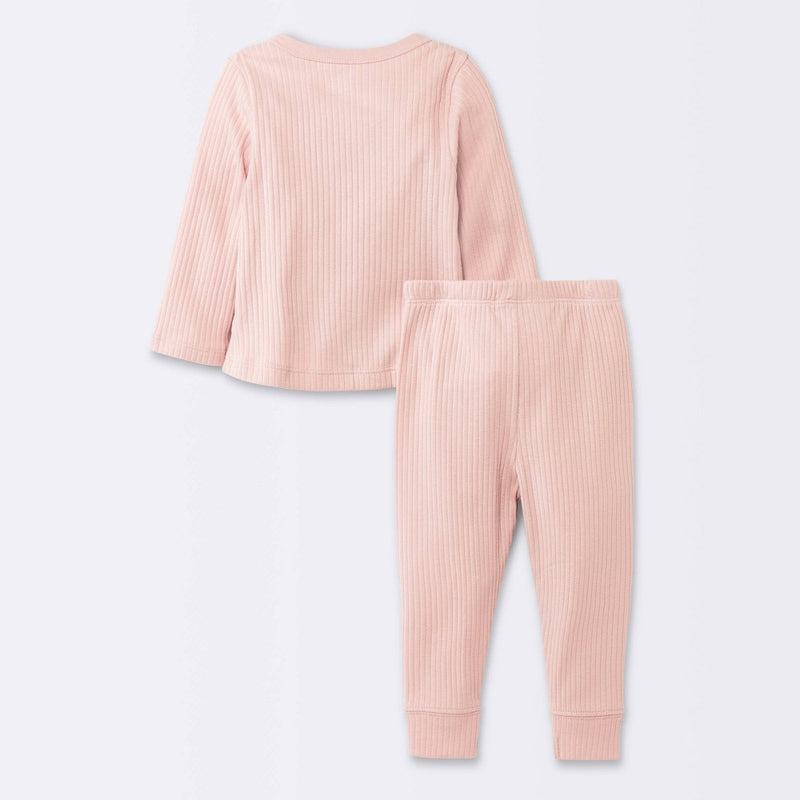 Baby Girls' 2pc Wide Ribbed Side Snap Top & Bottom Set - Cloud Island Pink 6-9M