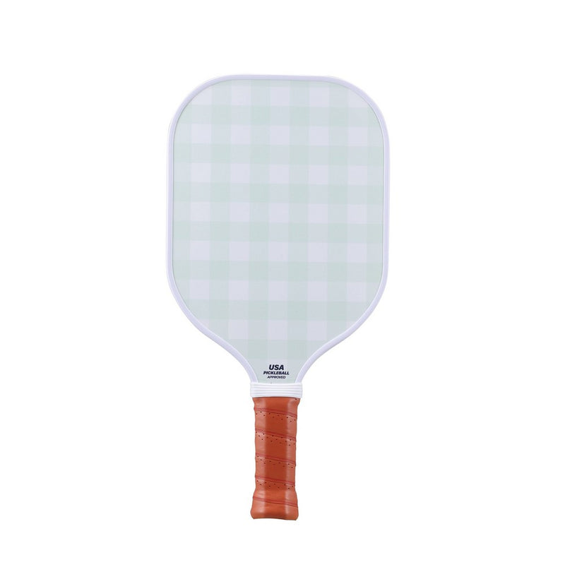 Double Sided Pickleball Paddle - Mint Gingham/Blue Stripe