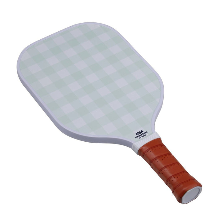 Double Sided Pickleball Paddle - Mint Gingham/Blue Stripe