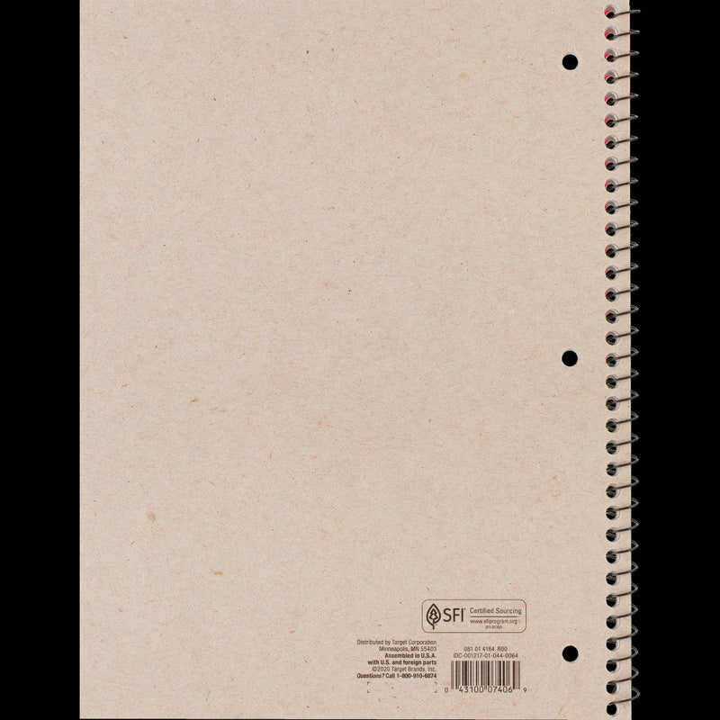 College Ruled Pink 1 Subject Flexible Plastic Cover Spiral Notebook - up&up