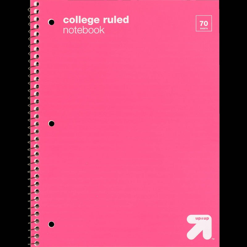 College Ruled Pink 1 Subject Flexible Plastic Cover Spiral Notebook - up&up
