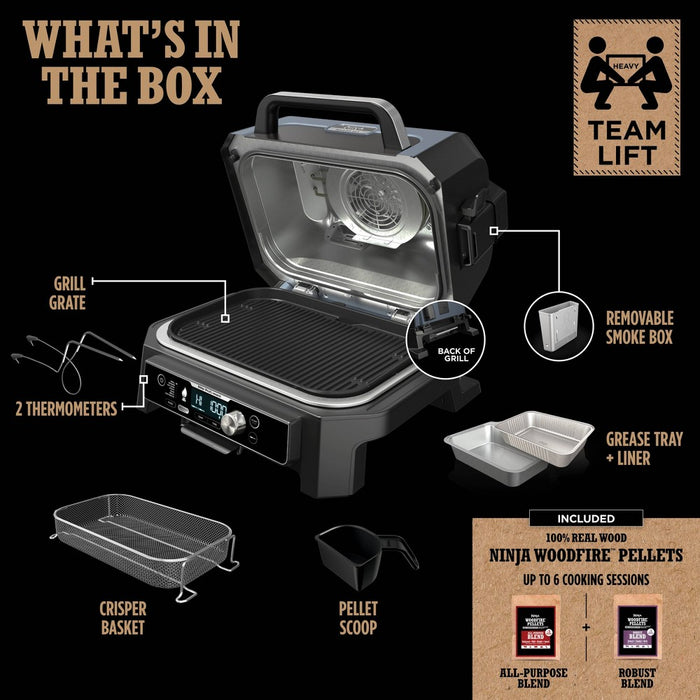 Ninja Woodfire ProConnect Premium XL 7-in-1 Outdoor Grill & Smoker, App Enabled, Woodfire Technology, 2 Built-In Thermometers - OG951 (LOCAL PICKUP ONLY)