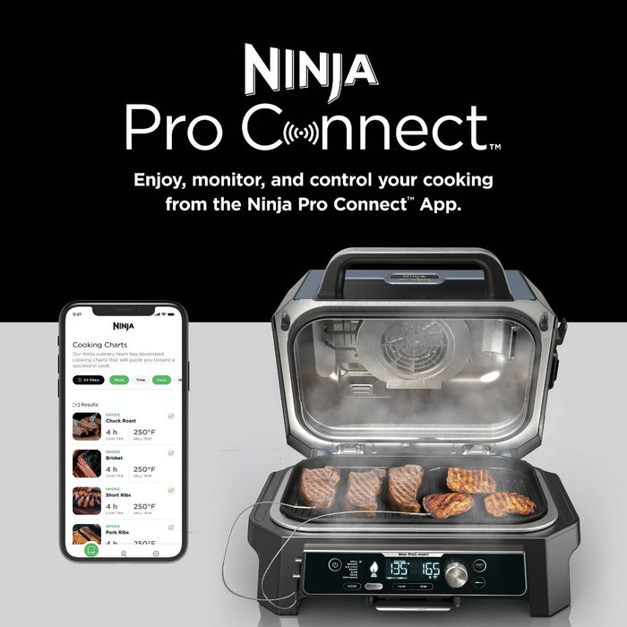 Ninja Woodfire ProConnect Premium XL 7-in-1 Outdoor Grill & Smoker, App Enabled, Woodfire Technology, 2 Built-In Thermometers - OG951 (LOCAL PICKUP ONLY)