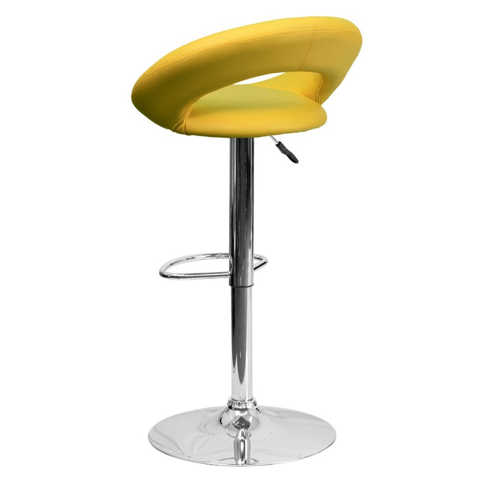 Flash Furniture Contemporary Yellow Vinyl Rounded Orbit-Style Back Adjustable Height Barstool with Chrome Base (LOCAL PICKUP ONLY)