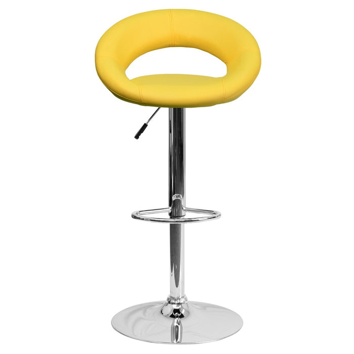 Flash Furniture Contemporary Yellow Vinyl Rounded Orbit-Style Back Adjustable Height Barstool with Chrome Base (LOCAL PICKUP ONLY)