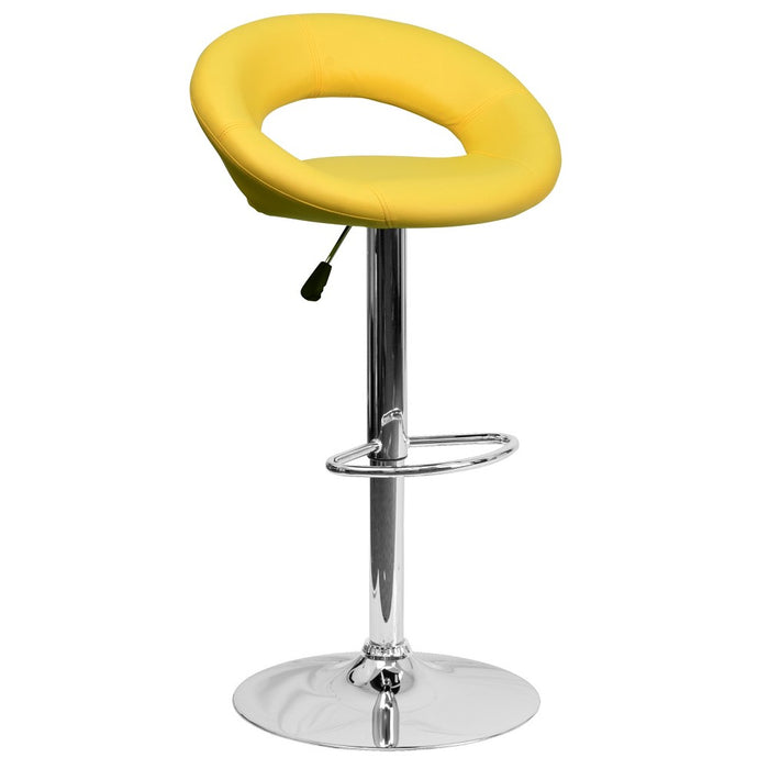 Flash Furniture Contemporary Yellow Vinyl Rounded Orbit-Style Back Adjustable Height Barstool with Chrome Base (LOCAL PICKUP ONLY)