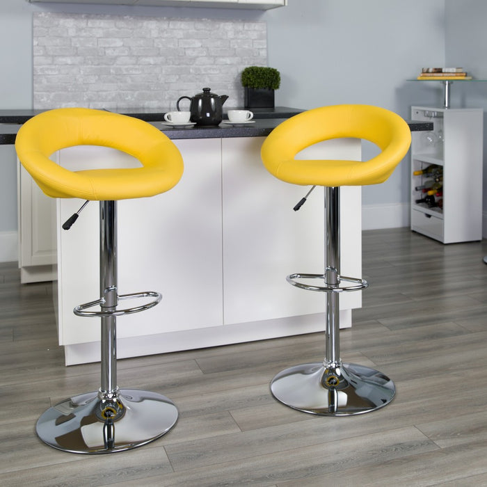 Flash Furniture Contemporary Yellow Vinyl Rounded Orbit-Style Back Adjustable Height Barstool with Chrome Base (LOCAL PICKUP ONLY)
