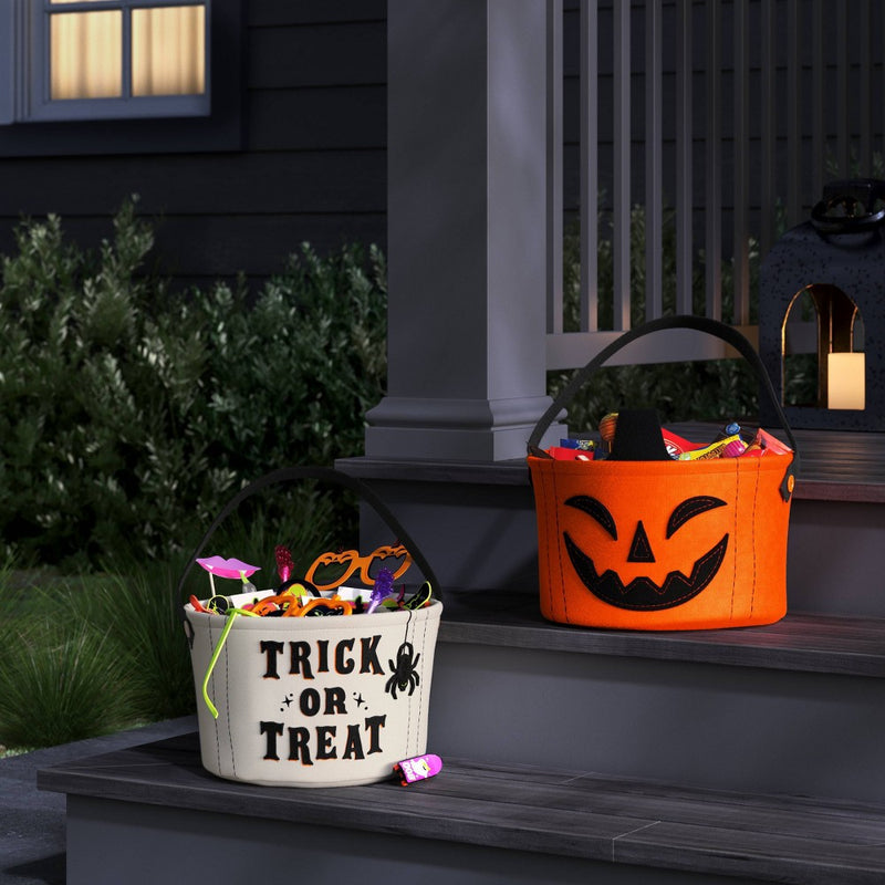 7.5" Fabric Halloween Candy Basket Trick or Treat - Hyde & EEK! Boutique: Polyester, No Assembly, Spider Web Design
