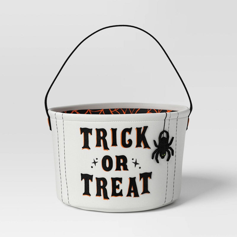 7.5" Fabric Halloween Candy Basket Trick or Treat - Hyde & EEK! Boutique: Polyester, No Assembly, Spider Web Design