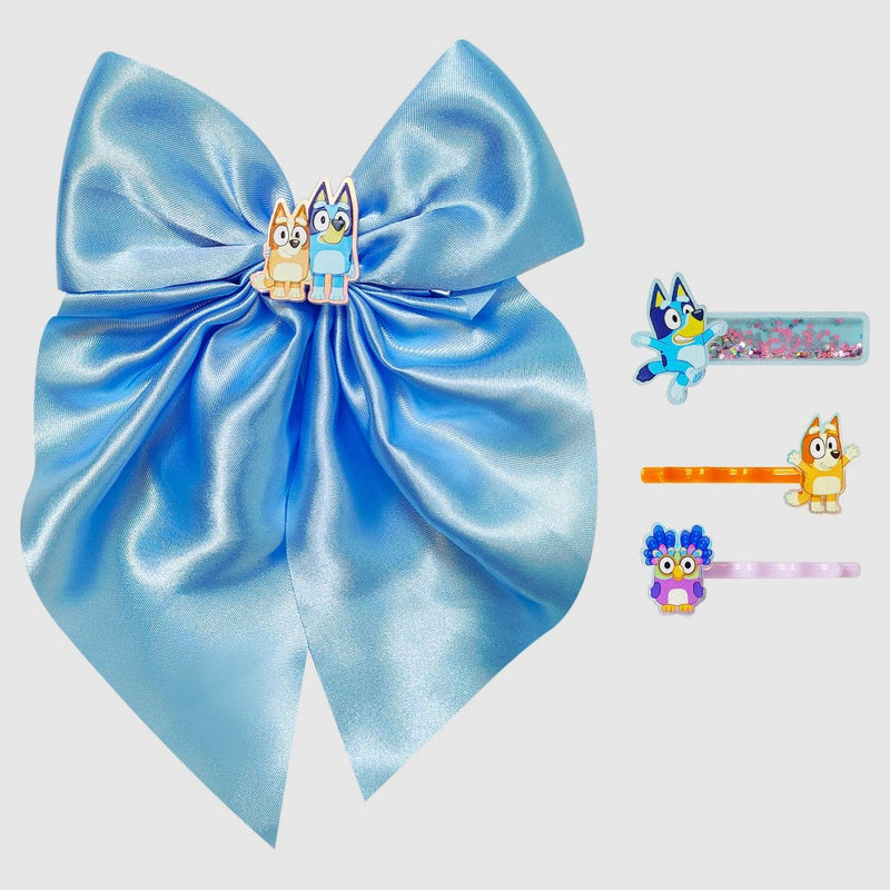 Girls' Bluey 4pc Hair Clips and Pin Set - Blue/Orange/Purple