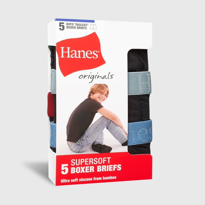 Hanes Originals Boys' 5pk SuperSoft Boxer Briefs - Black XL