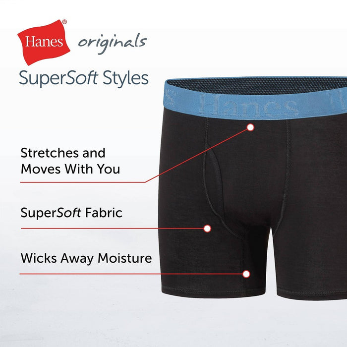 Hanes Originals Boys' 5pk SuperSoft Boxer Briefs - Black XL