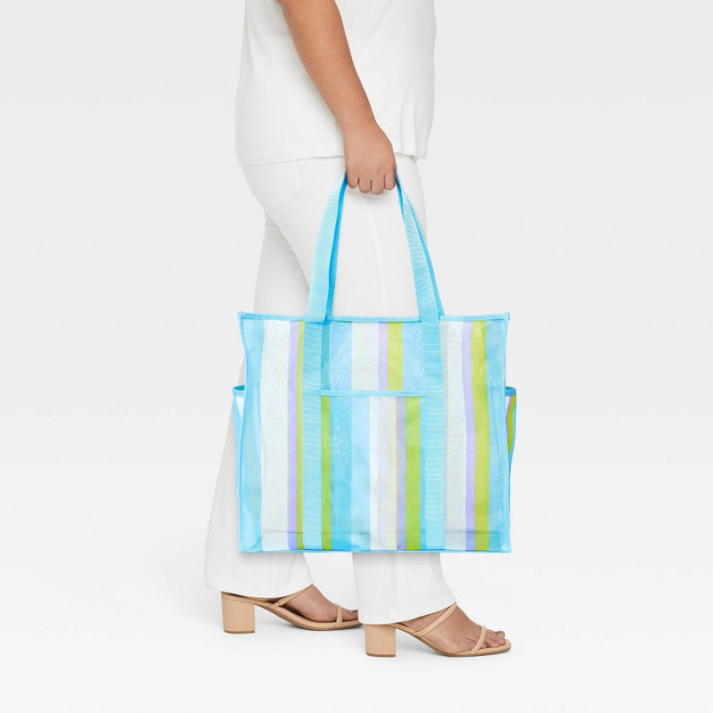 Mesh Tote Handbag - Shade & Shore Blue/Striped