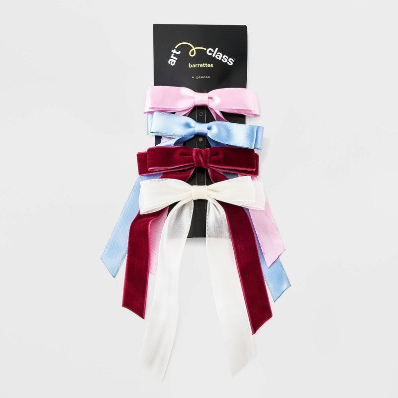 Girls' 4pk Ribbon Bow Barrette Set - art class