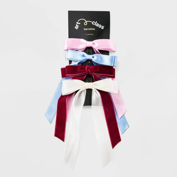 Girls' 4pk Ribbon Bow Barrette Set - art class