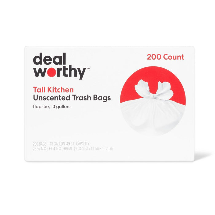 Tall Kitchen Flap-Tie Trash Bags - 13 Gallon - 200ct - Dealworthy