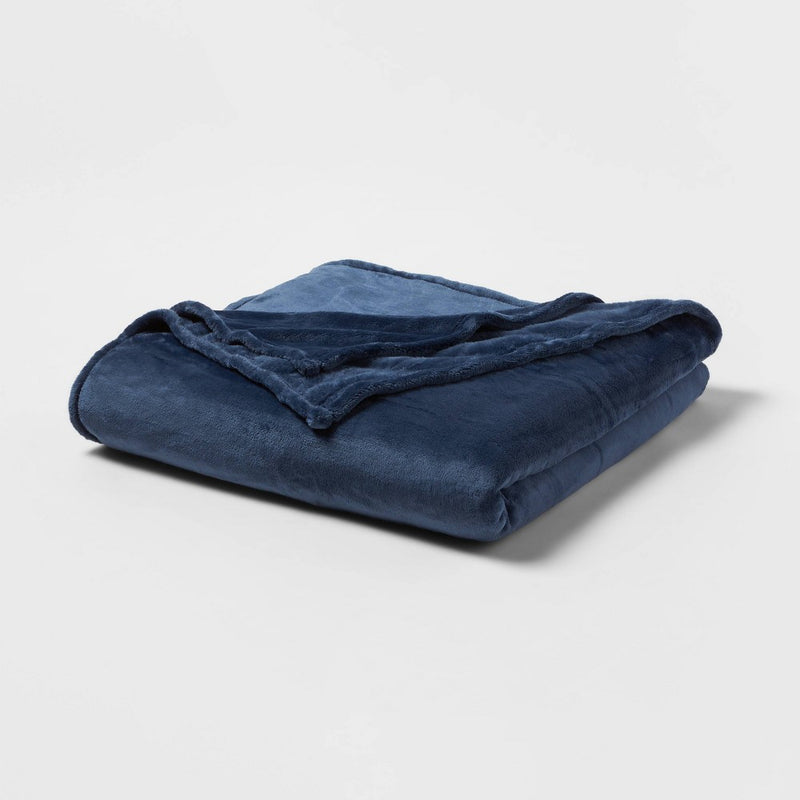 King Microplush Bed Blanket Metallic Blue - Threshold: Cozy Polyester, Year-Round Comfort, No Fill