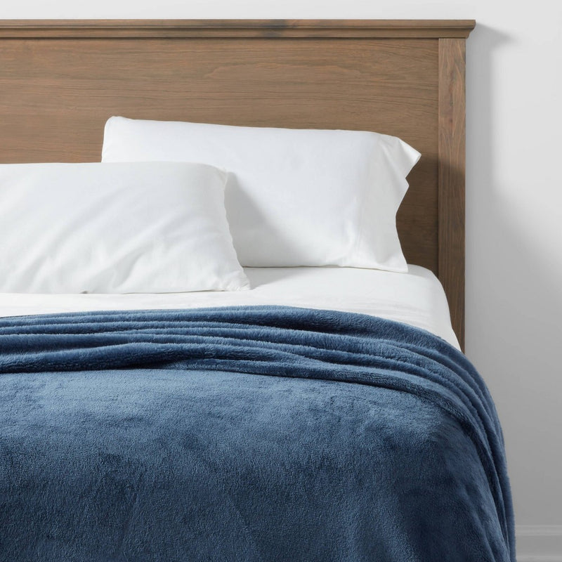 King Microplush Bed Blanket Metallic Blue - Threshold: Cozy Polyester, Year-Round Comfort, No Fill
