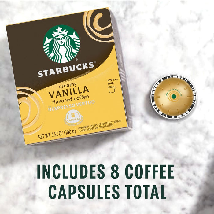 Starbucks by Nespresso Vertuo Line Pods - Light Roast Coffee - Creamy Vanilla - 1 Box (8 Pods)