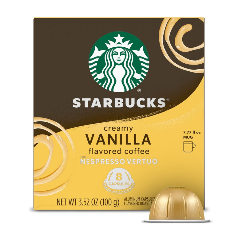Starbucks by Nespresso Vertuo Line Pods - Light Roast Coffee - Creamy Vanilla - 1 Box (8 Pods)