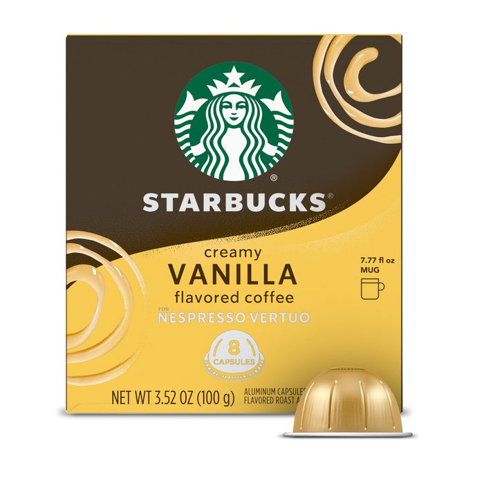 Starbucks by Nespresso Vertuo Line Pods - Light Roast Coffee - Creamy Vanilla - 1 Box (8 Pods)