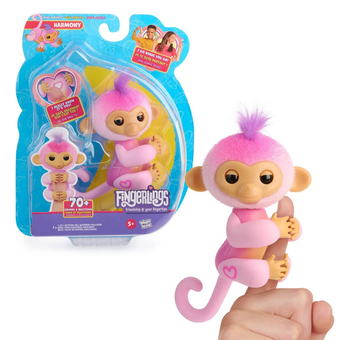 Fingerlings 2023 NEW Interactive Baby Monkey Reacts to Touch 70+ Sounds & Reactions Harmony Pink