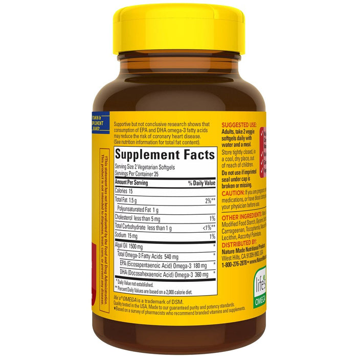Nature Made Algae Omega 3 Supplement 540 mg - Alternative to Omega 3 Fish Oil Softgels - 70 ct
