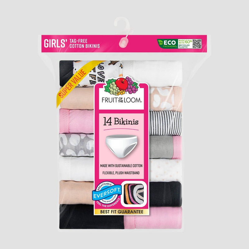 Fruit of the Loom Girls' 14pk Cotton Bikini Underwear - 12